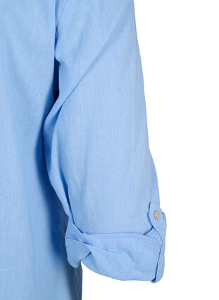 Skjortebluse med knaplukning i bomuldsmix med hør, Serenity, Packshot image number 4