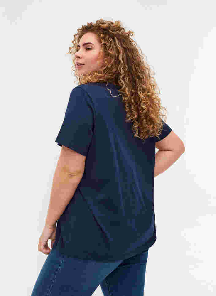 Kortærmet t-shirt med v-hals og mesh, Navy Blazer, Model image number 1