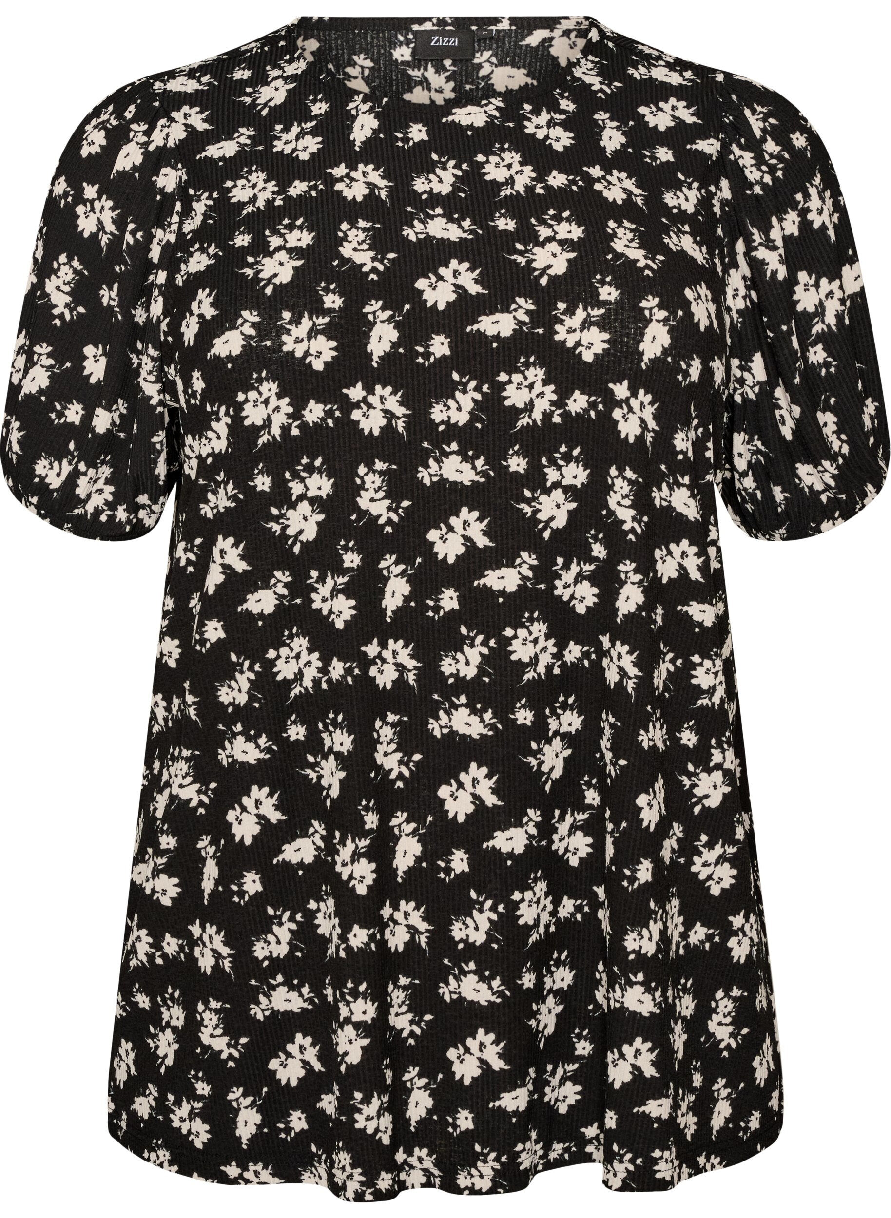 Bluse med korte &aelig;rmer og blomsterprint