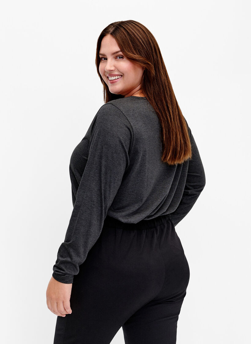 Meleret bluse med lange &aelig;rmer, Black Mel. , Model image number 1