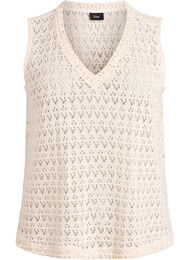 &AElig;rmel&oslash;s bluse med hulm&oslash;nster og V-udsk&aelig;ring, Beige