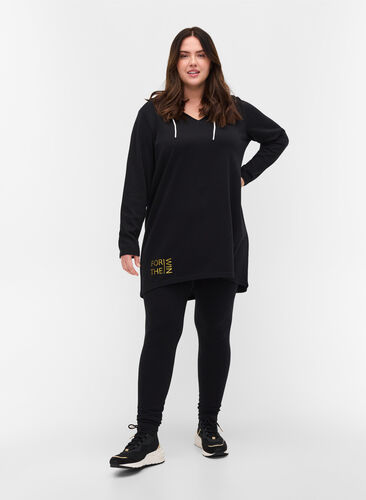 Bomulds leggings med printdetaljer, Black, Model image number 0