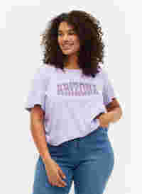 Bomulds t-shirt med printdetalje, Lavender ARIZONA, Model