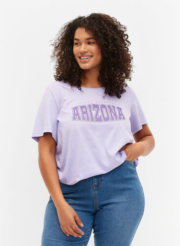 Bomulds t-shirt med printdetalje, Lavender ARIZONA, Model image number 0
