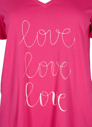 Bomulds t-shirt med v-hals og tryk, Fuchsia Purple Love, Packshot image number 2