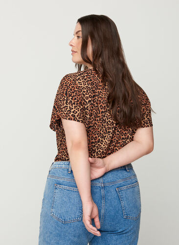 Bluse med korte ærmer, Leopard AOP, Model image number 1