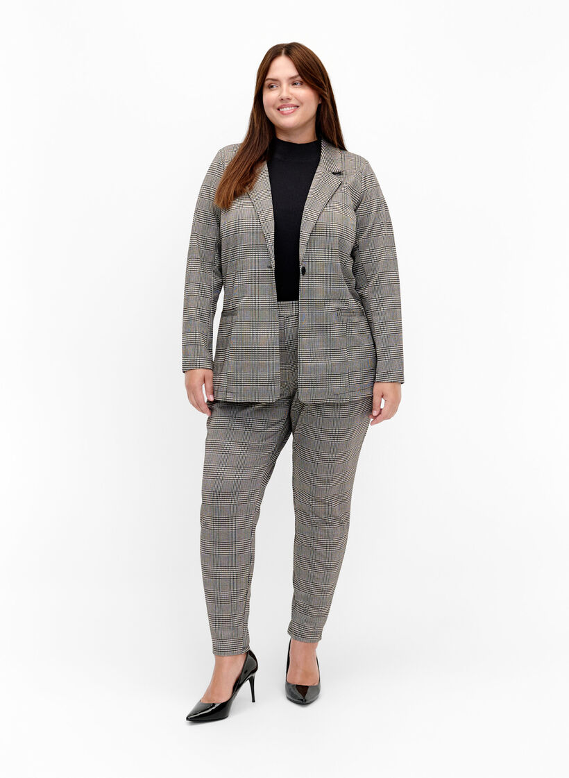 Ternet blazer med knaplukning, Beige Brown Check, Model image number 2