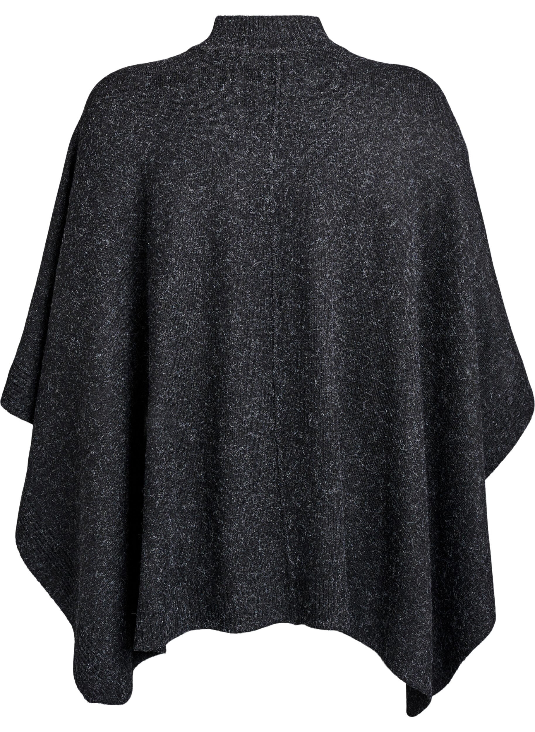 Zizzi Poncho med ribdetaljer og rund hals, Gr&aring;, Packshot image number 1