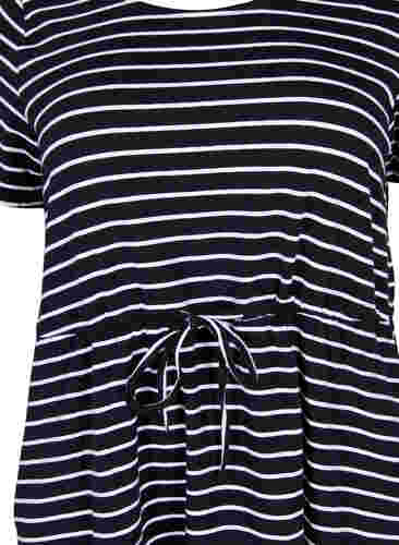 Stribet tunika i bomuld med korte ærmer, Black Stripe, Packshot image number 2