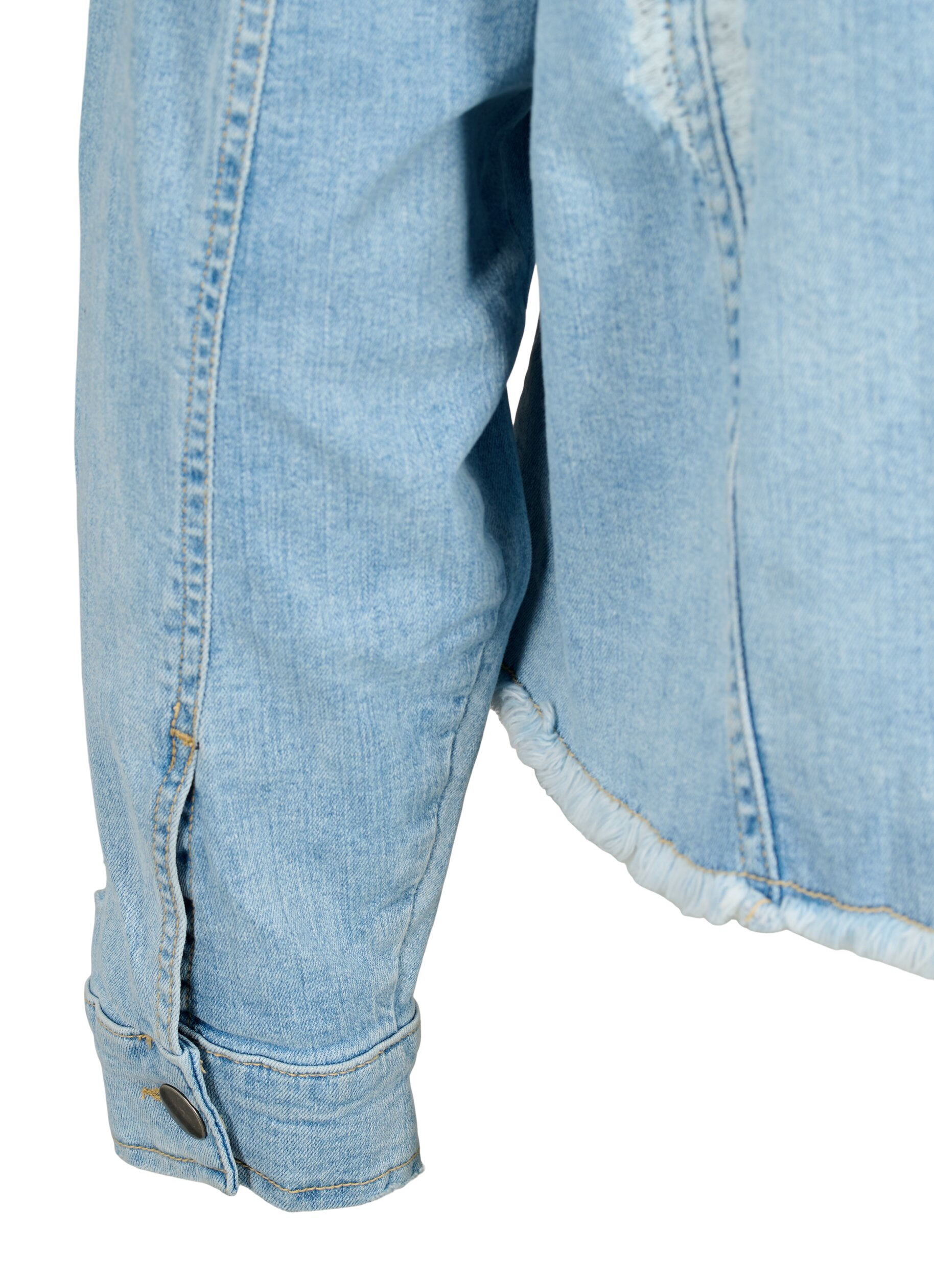 Zizzi Kort denimjakke med sliddetaljer, Light Blue Denim, Packshot image number 3