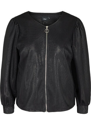 Kort jakke med glimmer og lynlås, Black, Packshot image number 0