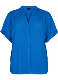Kortærmet viskose skjorte med v-udskæring, Classic Blue