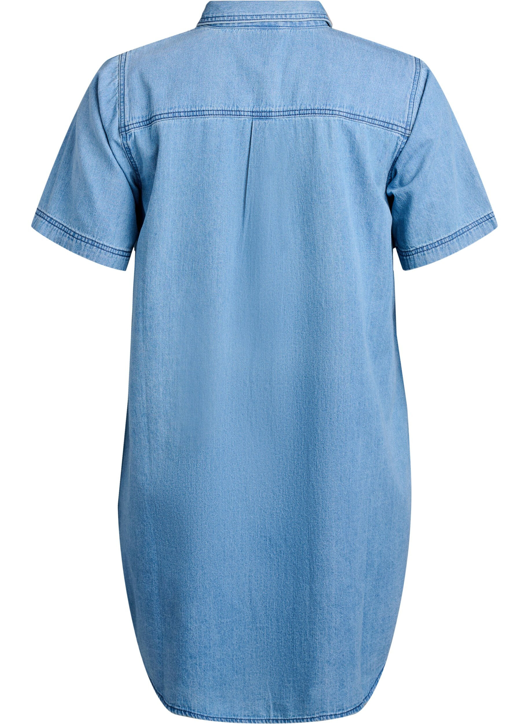 ZizziDenim skjortekjole med korte &aelig;rmer, Bl&aring;, Packshot image number 1