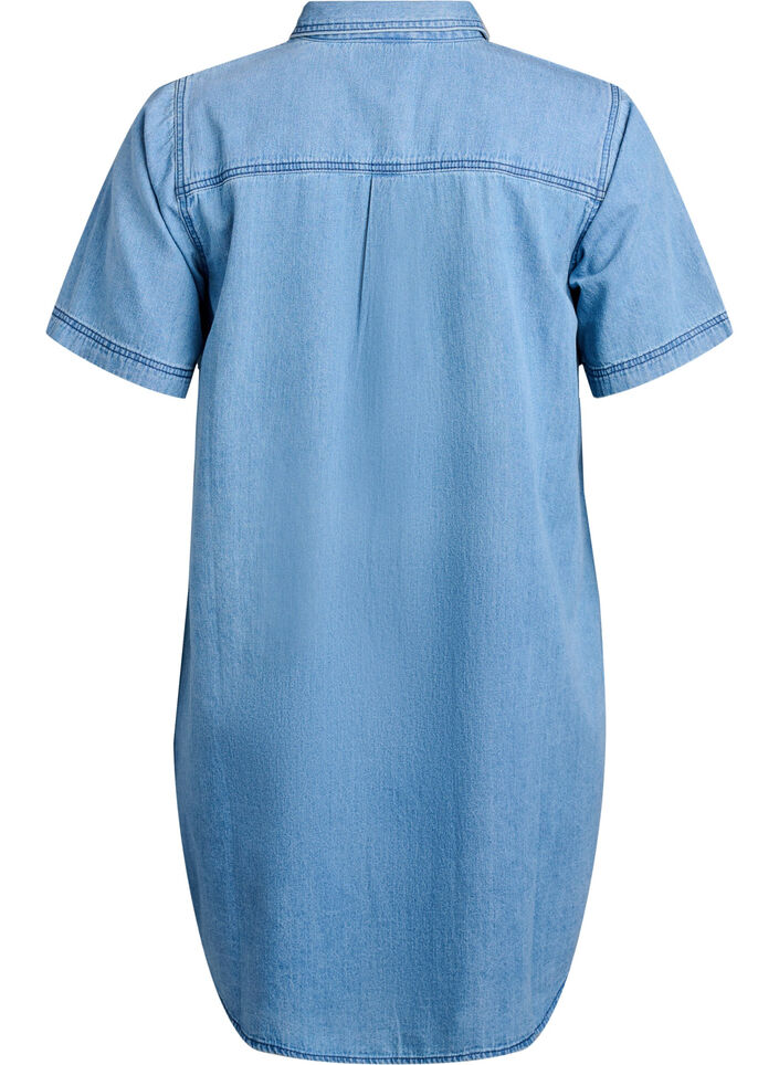 Denim skjortekjole med korte &aelig;rmer, Bl&aring;, Packshot image number 1