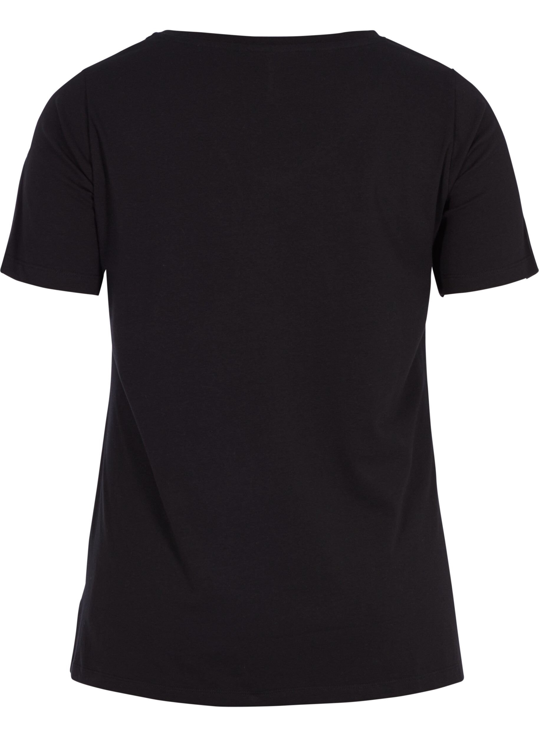 Zizzi Ensfarvet basis t-shirt i bomuld, Sort, Packshot image number 1