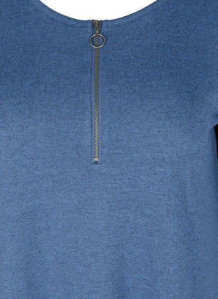 Bluse med 3/4 ærmer og lynlås, Colony Blue Melange, Packshot image number 2