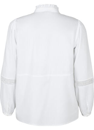 Skjorte med flæsekrave og crochetbånd, Bright White, Packshot image number 1