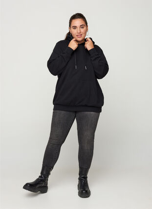 Sweatshirt med hætte og lomme, Black, Model image number 2