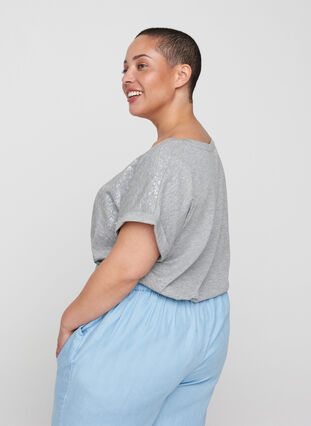 Kortærmet t-shirt med tone-i-tone print, Light Grey Melange, Model image number 1