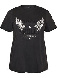 T-shirt i &oslash;kologisk bomuld med motiv, Sort