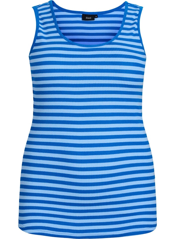 Stribet tanktop med ribstruktur, Bl&aring;, Packshot image number 0