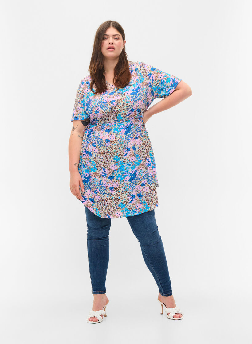 Mønstret kjole med snøredetaljer, Blue Rose Flower, Model image number 2