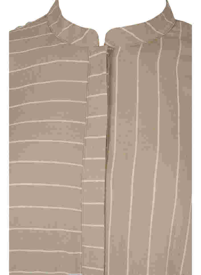 Lang stribet skjorte i viskosemix, Timber Wolf/White, Packshot image number 2