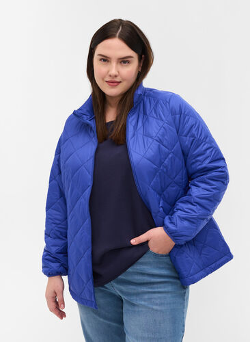 Quiltet letvægts jakke med lynlås og lommer , Dazzling Blue, Model image number 0