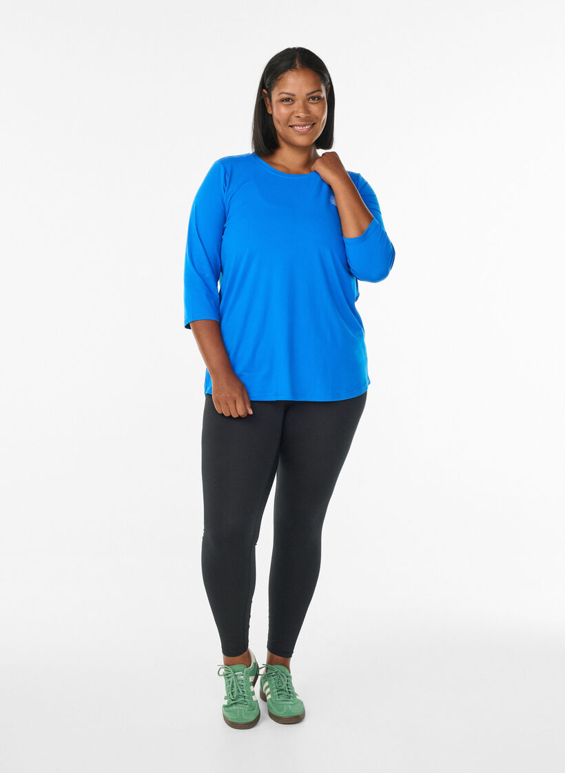 Tr&aelig;ningsbluse med 3/4 &aelig;rmer., Bl&aring;, Model image number 1