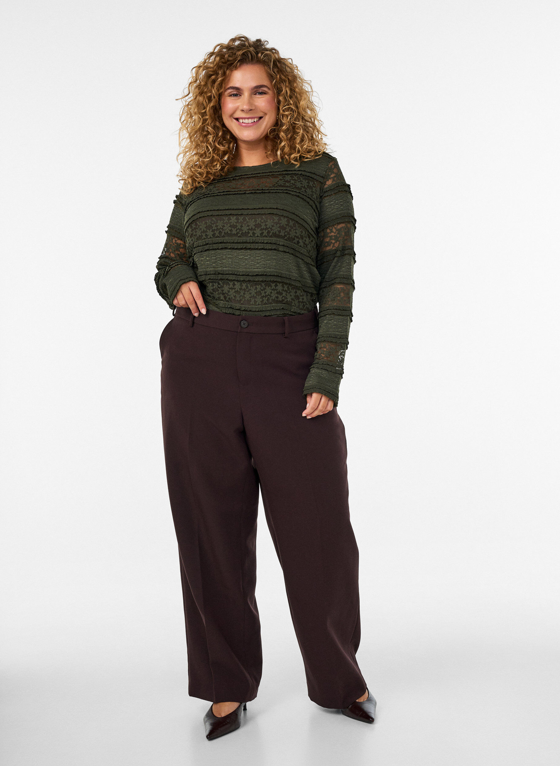 ZizziBlondebluse med lange &aelig;rmer, Gr&oslash;n, Model image number 1