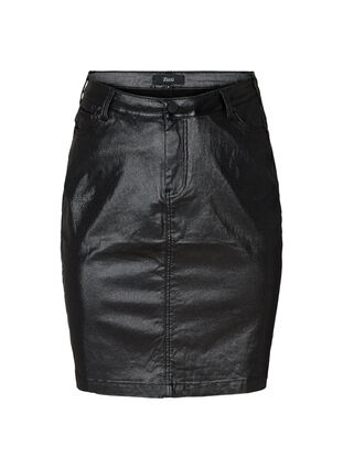 Tætsiddende glimmer nederdel med slids, Black w/glitter, Packshot image number 0