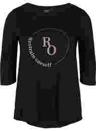 Bomulds t-shirt med 3/4 ærmer, Black RO