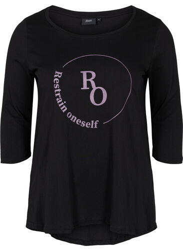 Bomulds t-shirt med 3/4 ærmer, Black RO, Packshot image number 0