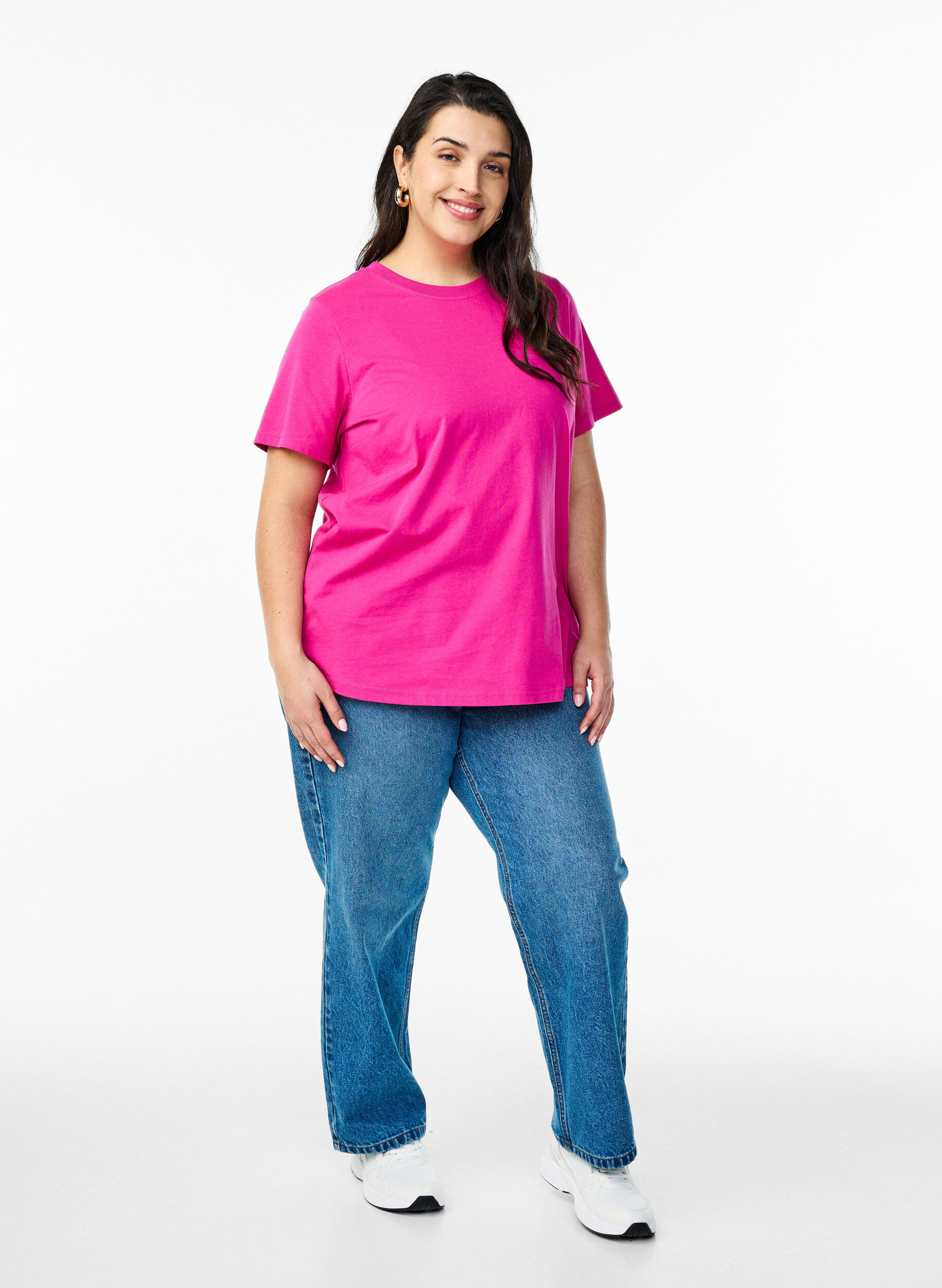ZizziBasis t-shirt i bomuld med rund hals , Lyser&oslash;d, Model image number 1