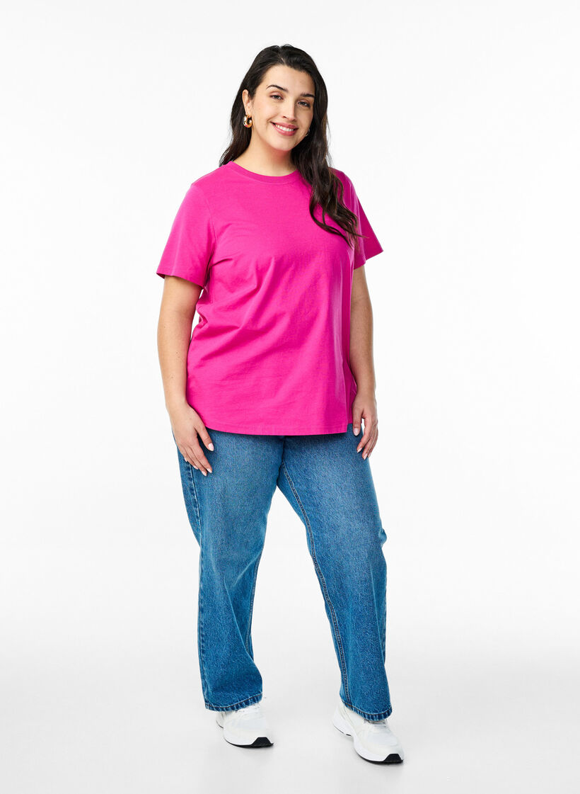 Basis t-shirt i bomuld med rund hals , Lyser&oslash;d, Model image number 1