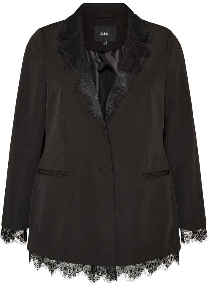 Blazer med blondekanter, Sort, Packshot image number 0