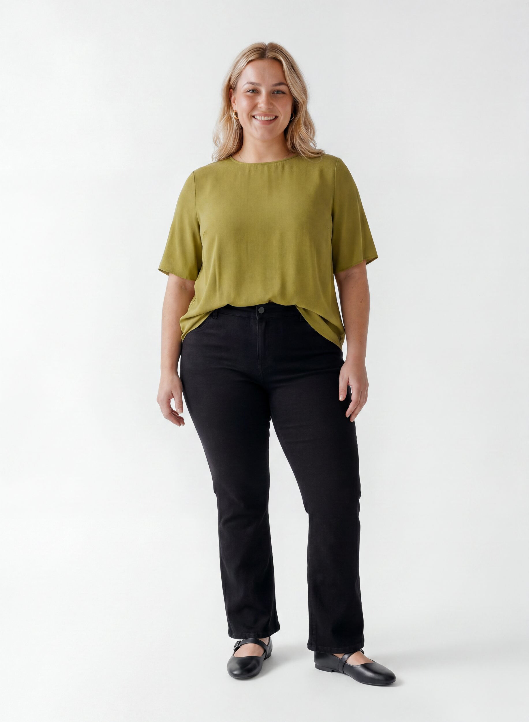 ZizziKort&aelig;rmet v&aelig;vet bluse med rund hals, Gr&oslash;n, Model image number 1