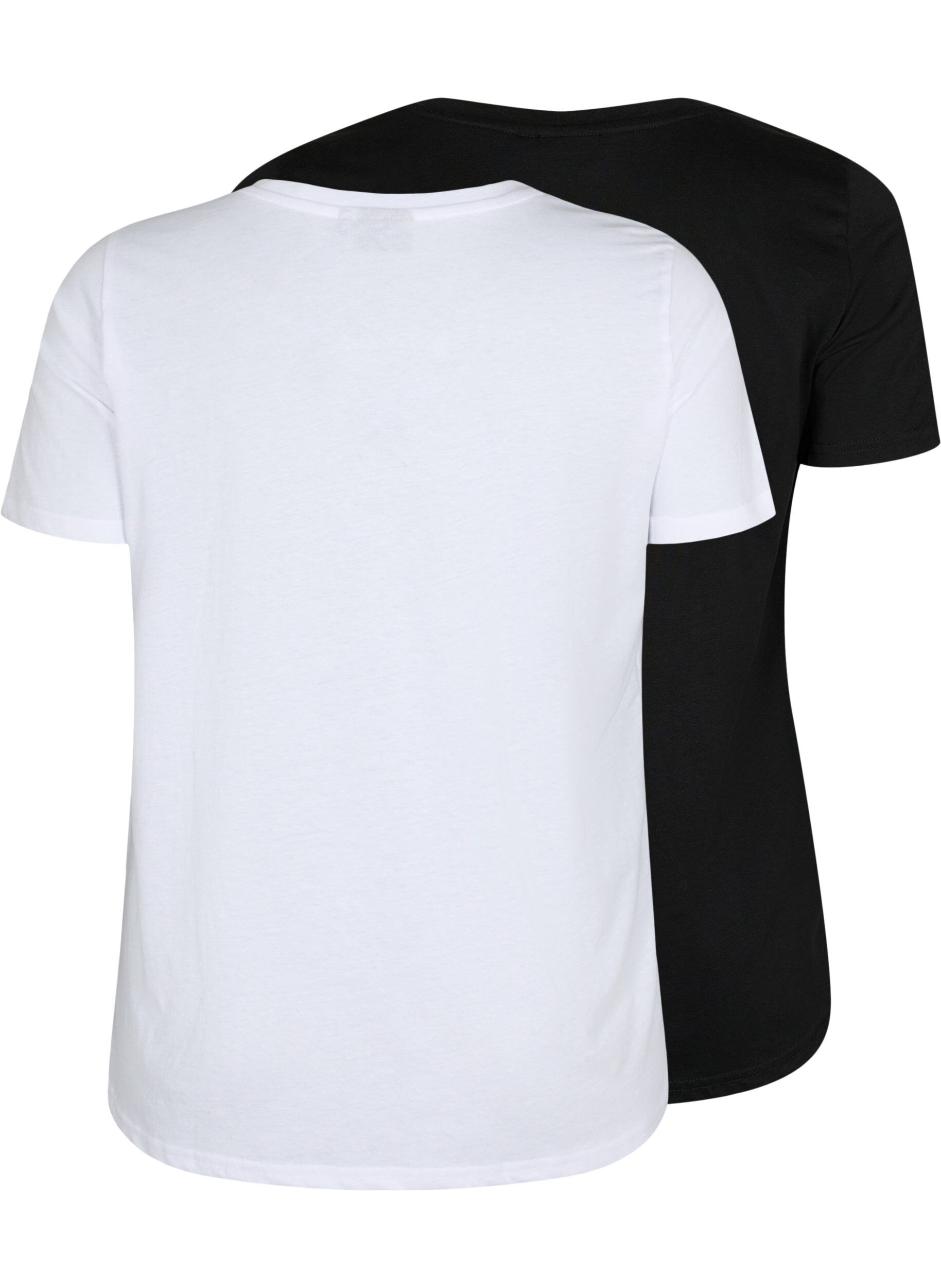 Zizzi 2-pak t-shirt med v-udsk&aelig;ring, Bright White / Black, Packshot image number 1