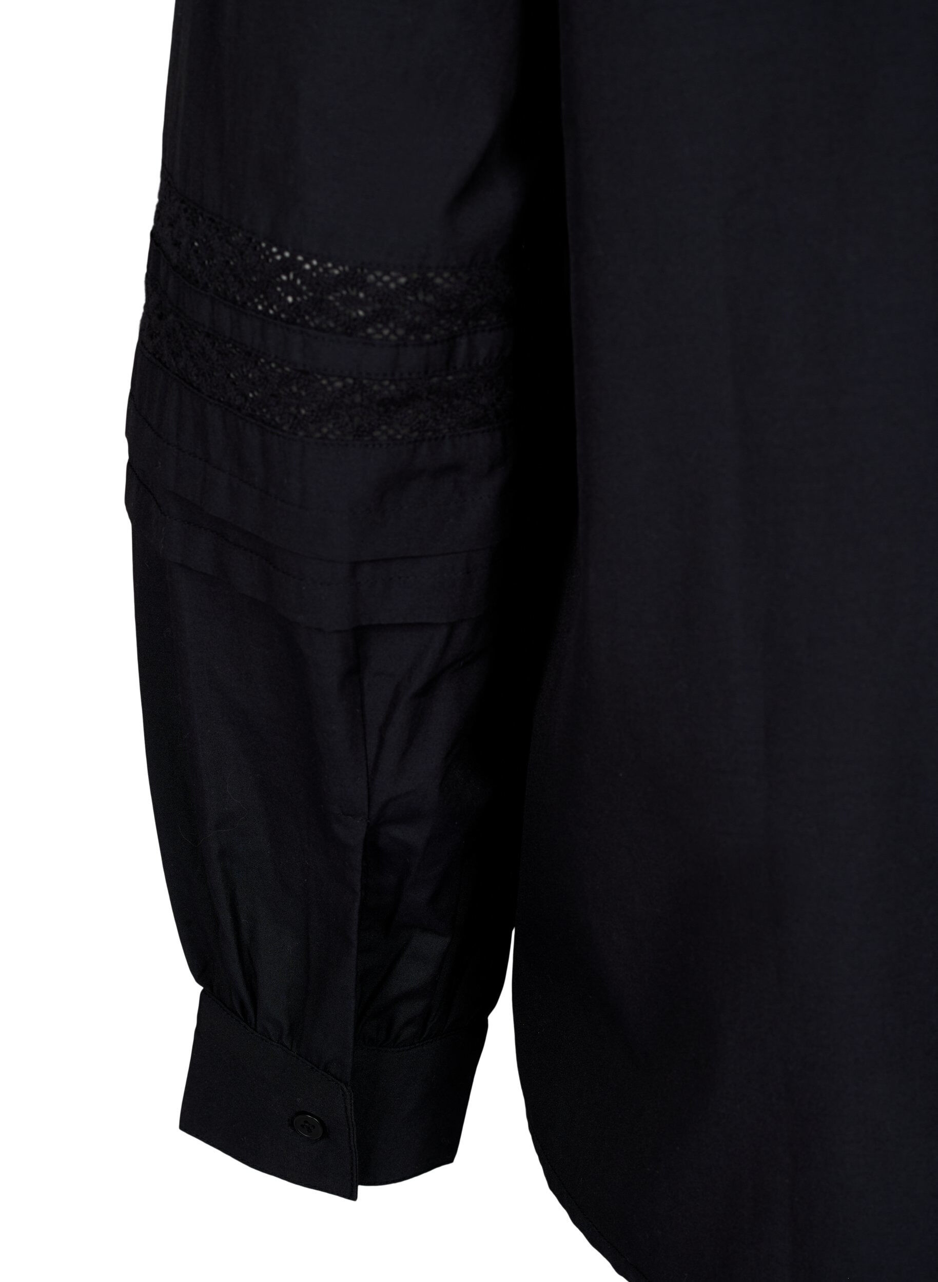 Zizzi Bluse med fl&aelig;ser og blondeb&aring;nd, Sort, Packshot image number 3