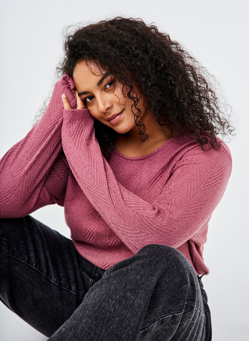 Langærmet bluse med mønster, Brun, Image image number 0