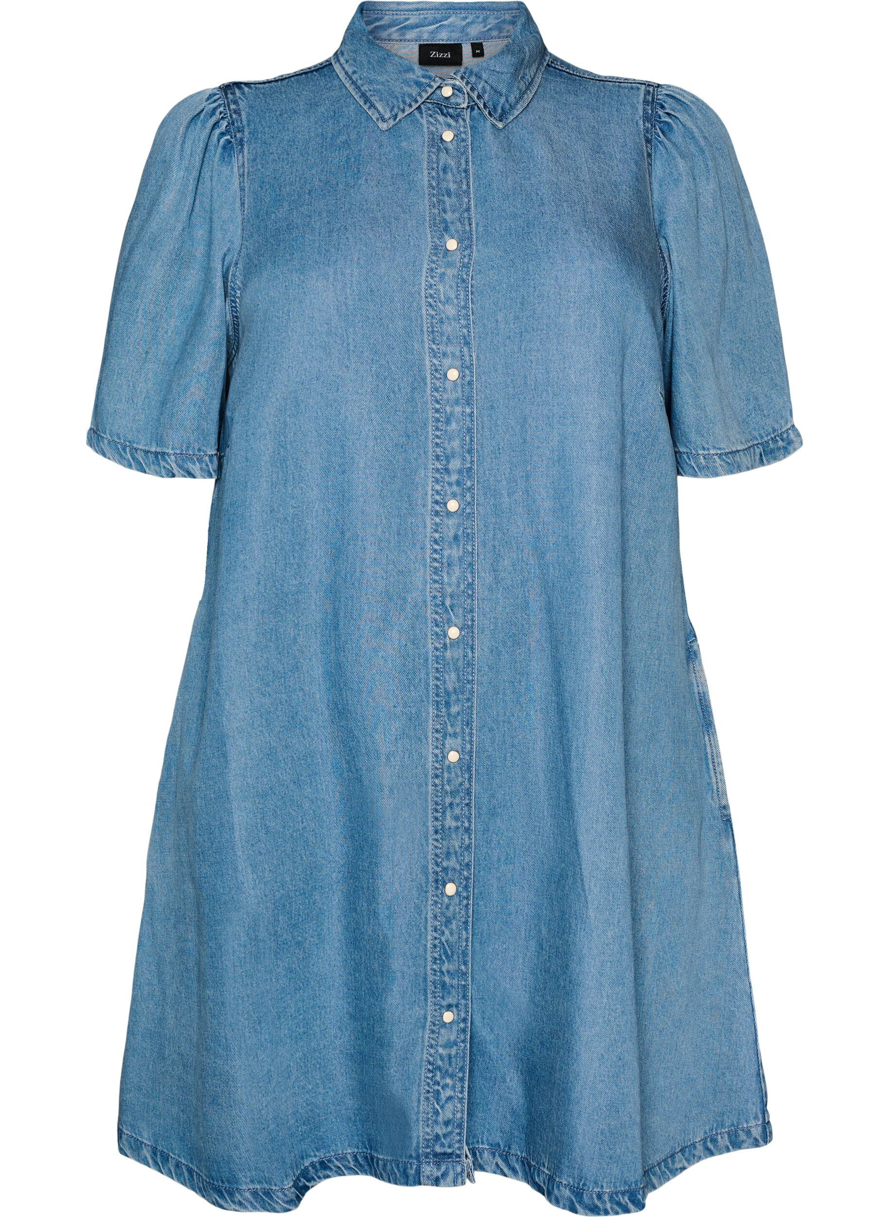 ZizziDenimkjole i lyocell med knapper og korte &aelig;rmer, Bl&aring;, Packshot image number 0