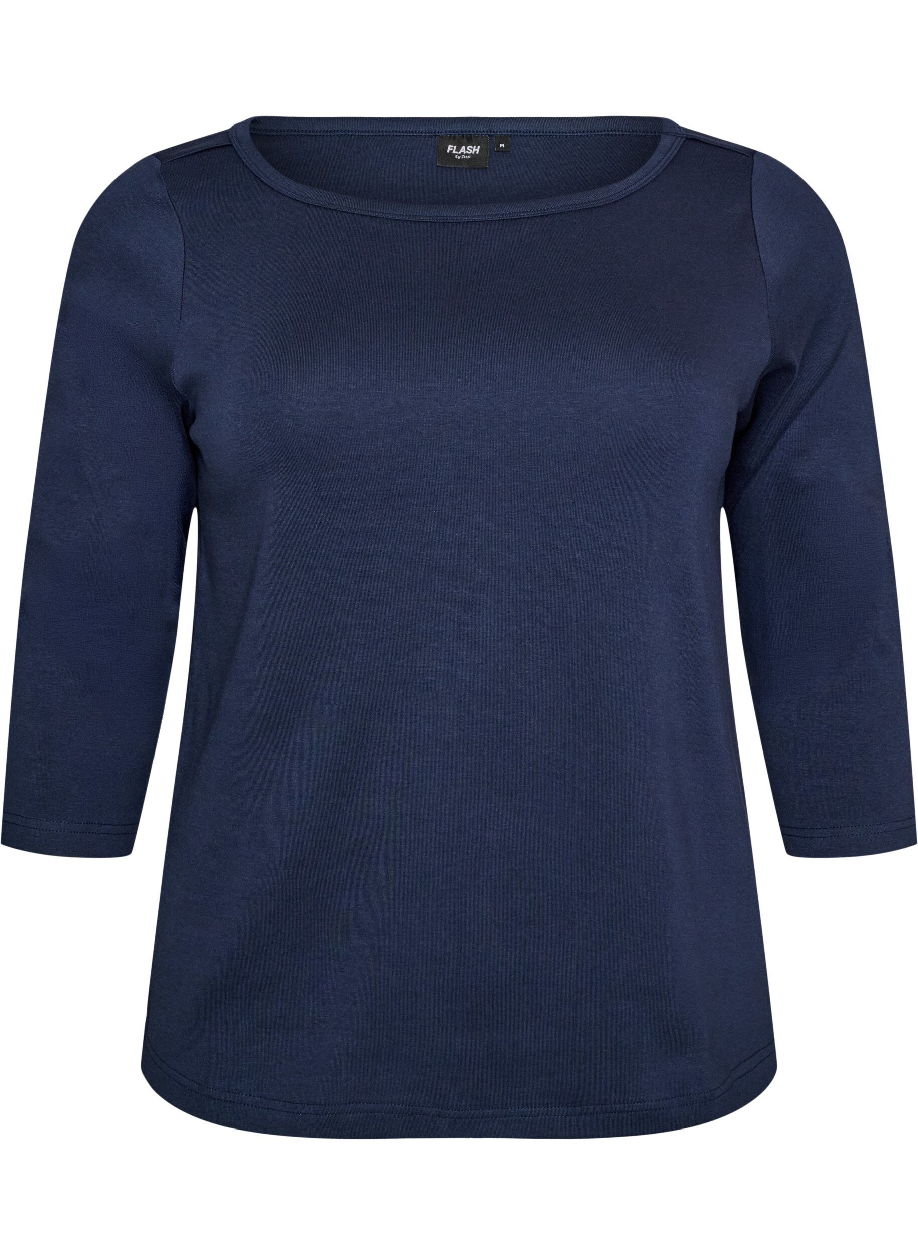 ZizziBasis T-shirt med b&aring;dudsk&aelig;ring og 3/4-&aelig;rmer, Bl&aring;, Packshot image number 0