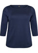 Basis T-shirt med b&aring;dudsk&aelig;ring og 3/4-&aelig;rmer, Bl&aring;, Packshot image number 0