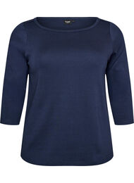 Basis T-shirt med b&aring;dudsk&aelig;ring og 3/4-&aelig;rmer, Bl&aring;