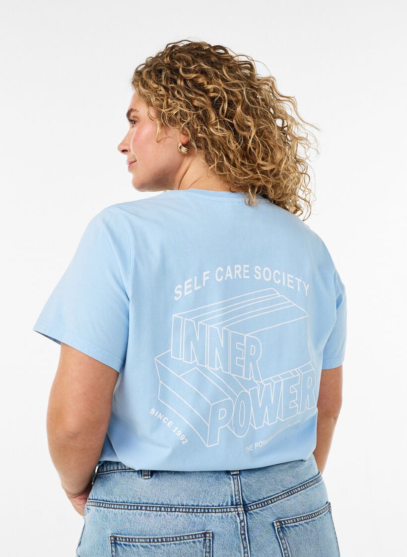 T-shirt i &oslash;kologisk bomuld med grafisk udtryk, Bl&aring;, Model image number 0
