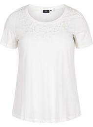 Bomulds t-shirt med perler, Warm Off-white