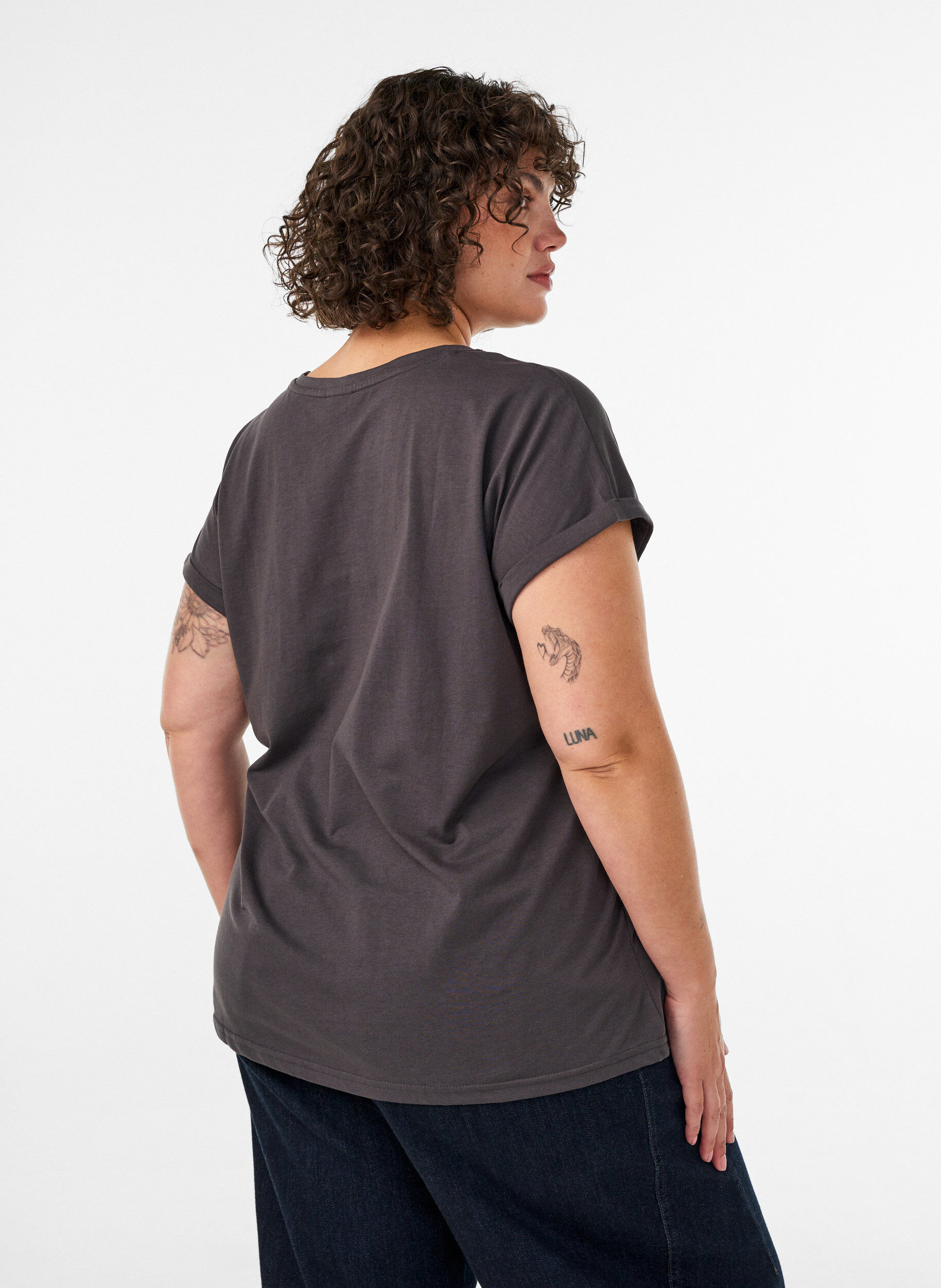 ZizziT-shirt med dekorativt frontprint, Gr&aring;, Model image number 2