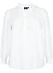 Bluse med flæser og broderi anglaise, Bright White, Packshot image number 0
