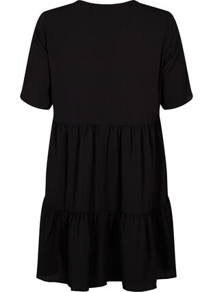 Kortærmet kjole med a-snit og skæringer, Black, Packshot image number 1