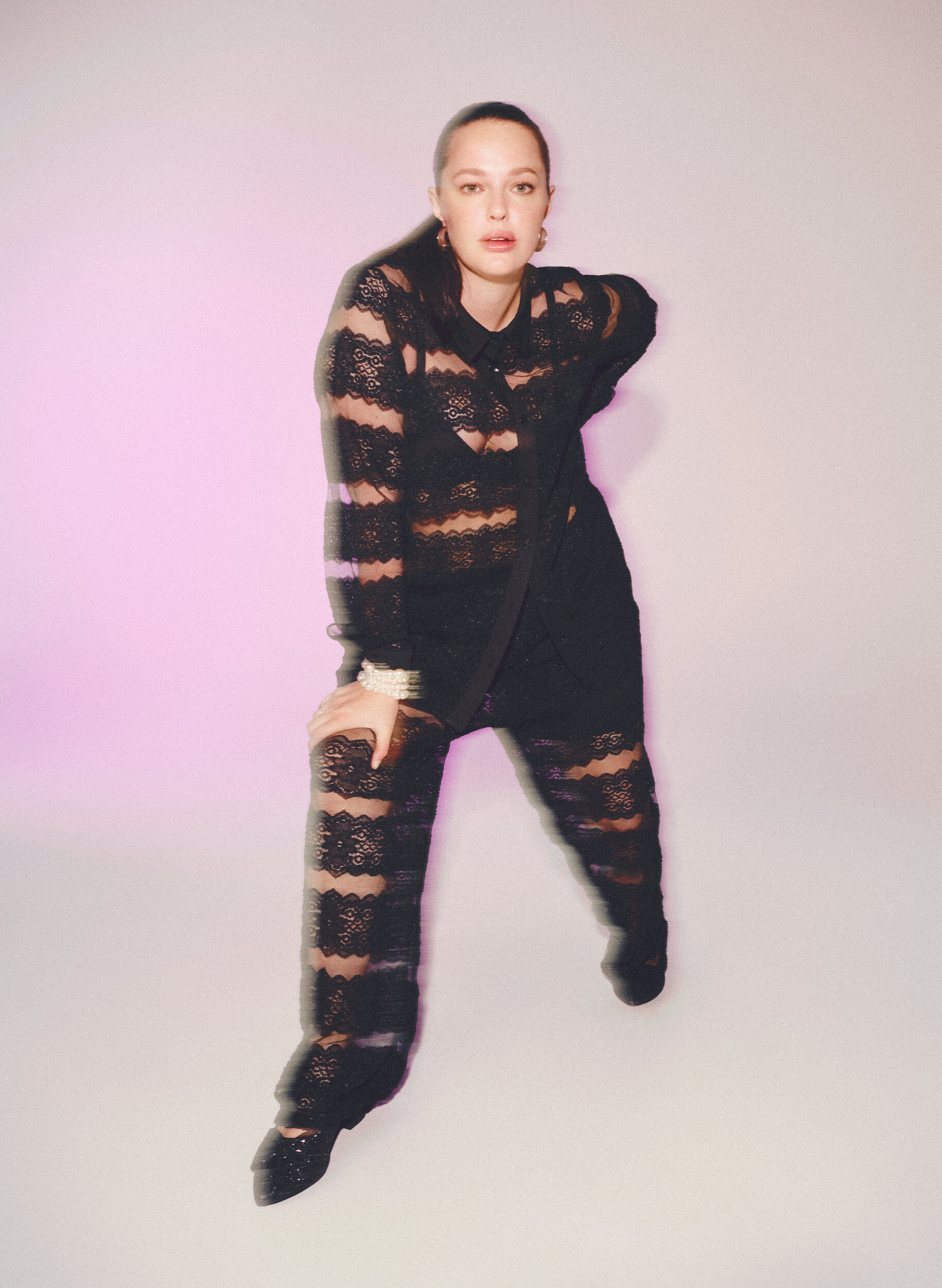 Zizzi L&oslash;s skjorte med blonder og gennemsigtigt mesh, Black, Image image number 0